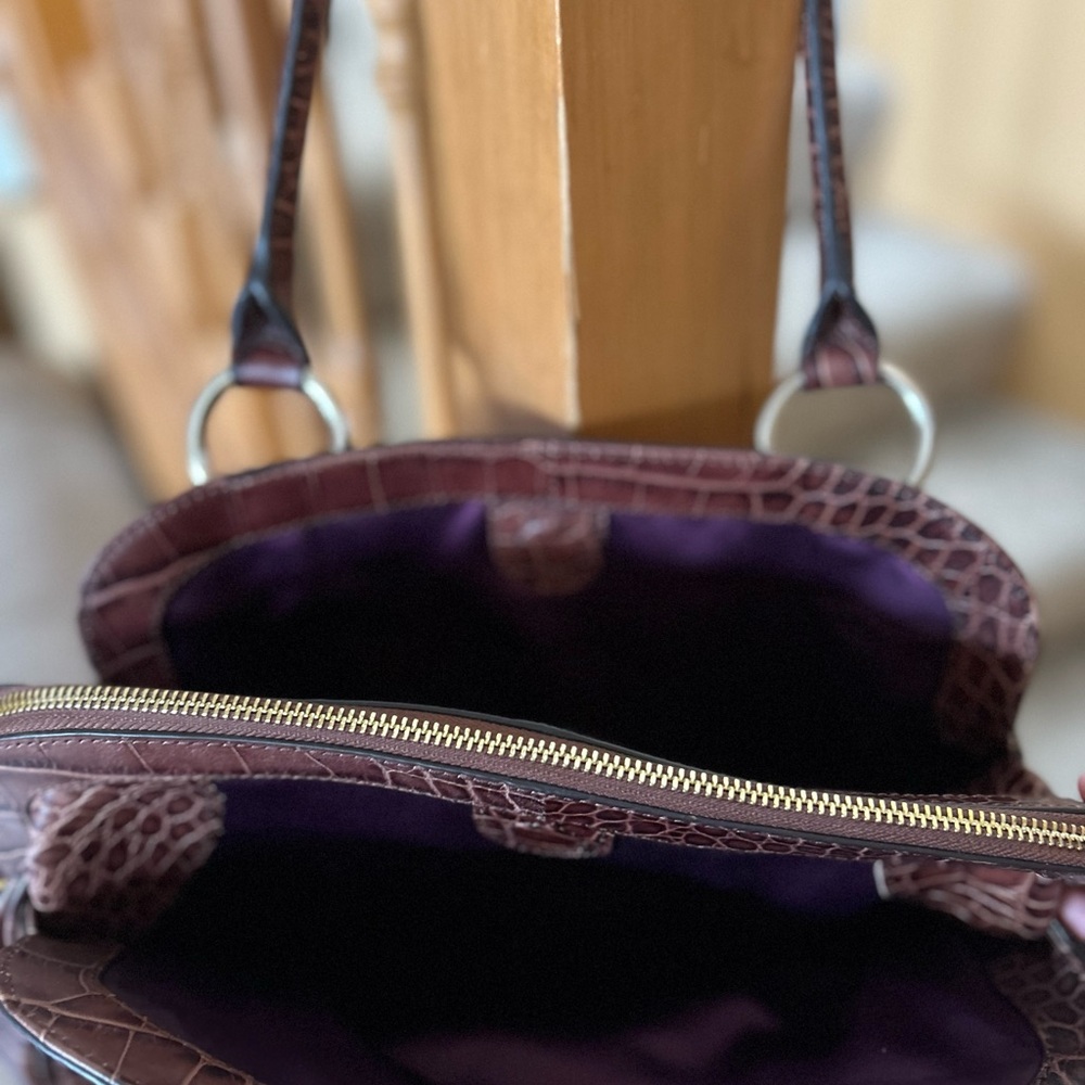 B Makowsky Leather Crocodile Pattern Satchel Purse - image 7